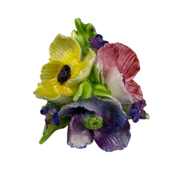 Coalport Hand-Painted Ceramic Clip Earrings & Brooch Multi-Color Floral Set - Picture 2 of 8